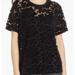7 For All Mankind Black Floral Lace Short Sleeve Top Size Medium